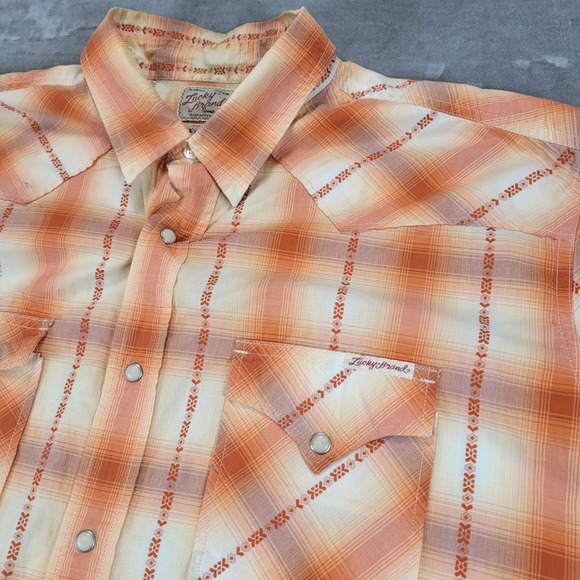 Mens Lucky Brand‎ 2XL Plaid Short Sleeve Western Aztec Snap Up Shirt - Picture 10 of 10